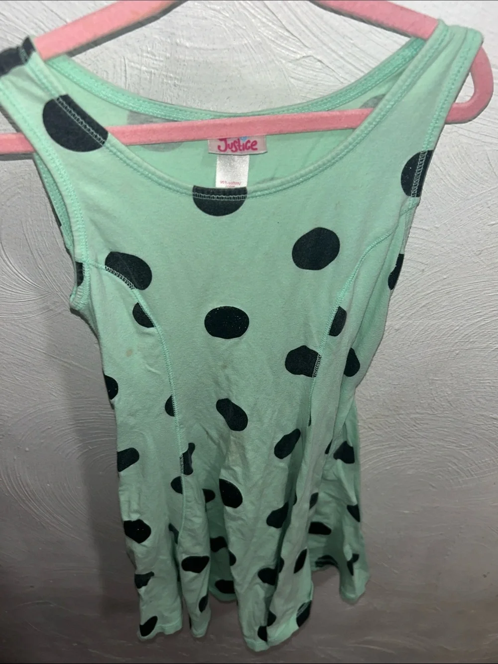 Kids girls Justice Mint Green Tank Top with Black Polka Dots